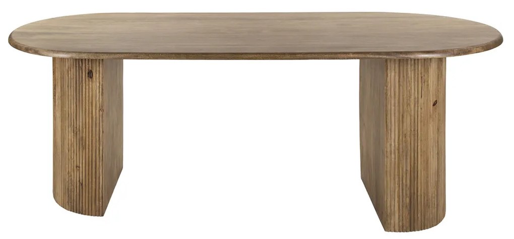 Ovale Eettafel Hout Met Ribbel Poot - 215 X 90cm.