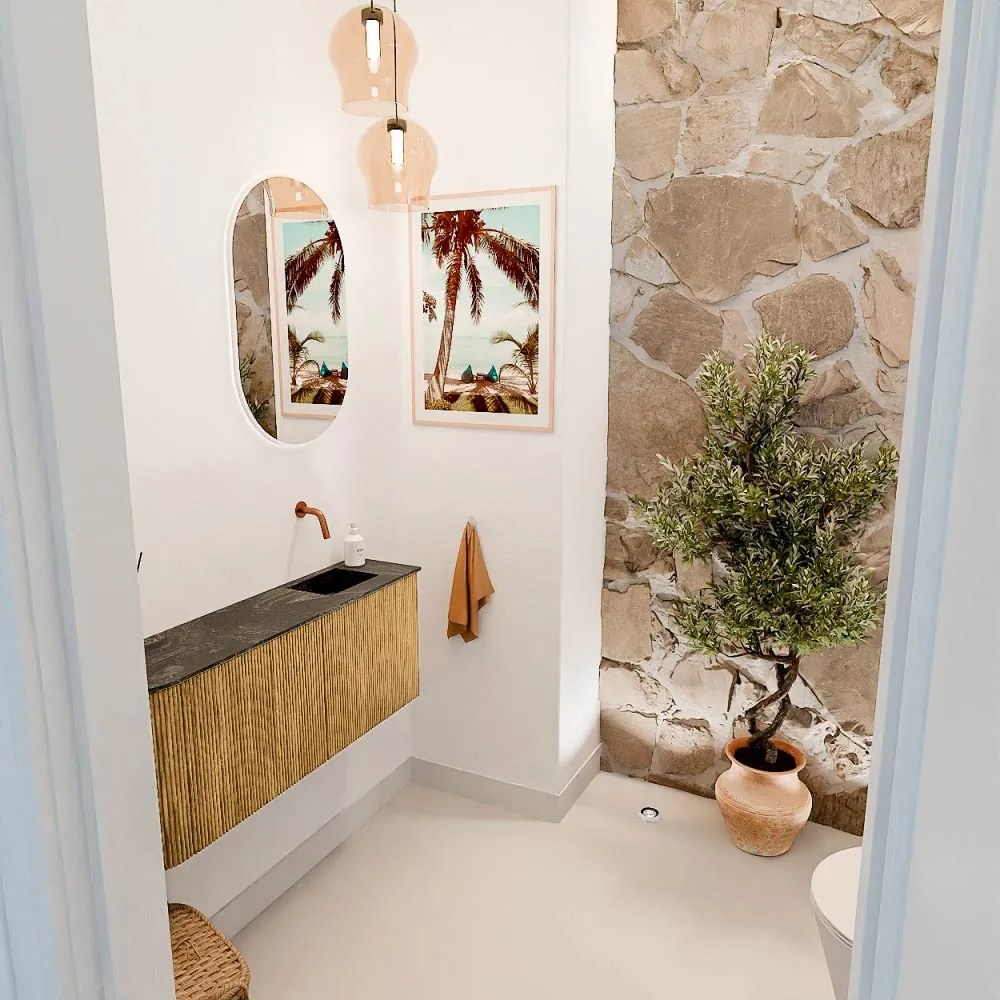 Mondiaz Joya DLux 100cm toiletmeubel ronding links oak met wastafel faye rechts zonder kraangat lava