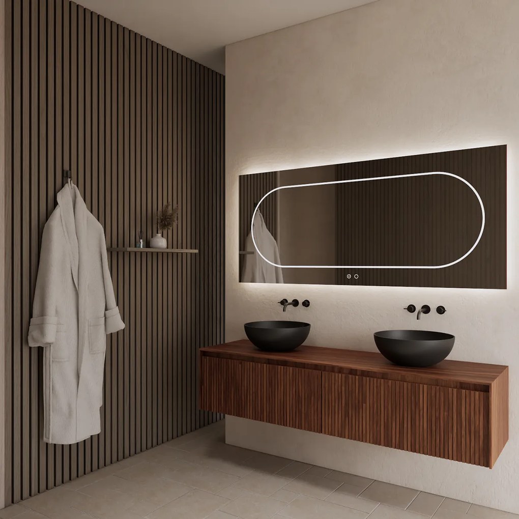 Gliss Design Timotheus badmeubel met 2 lades en ribbelfront 180cm walnut