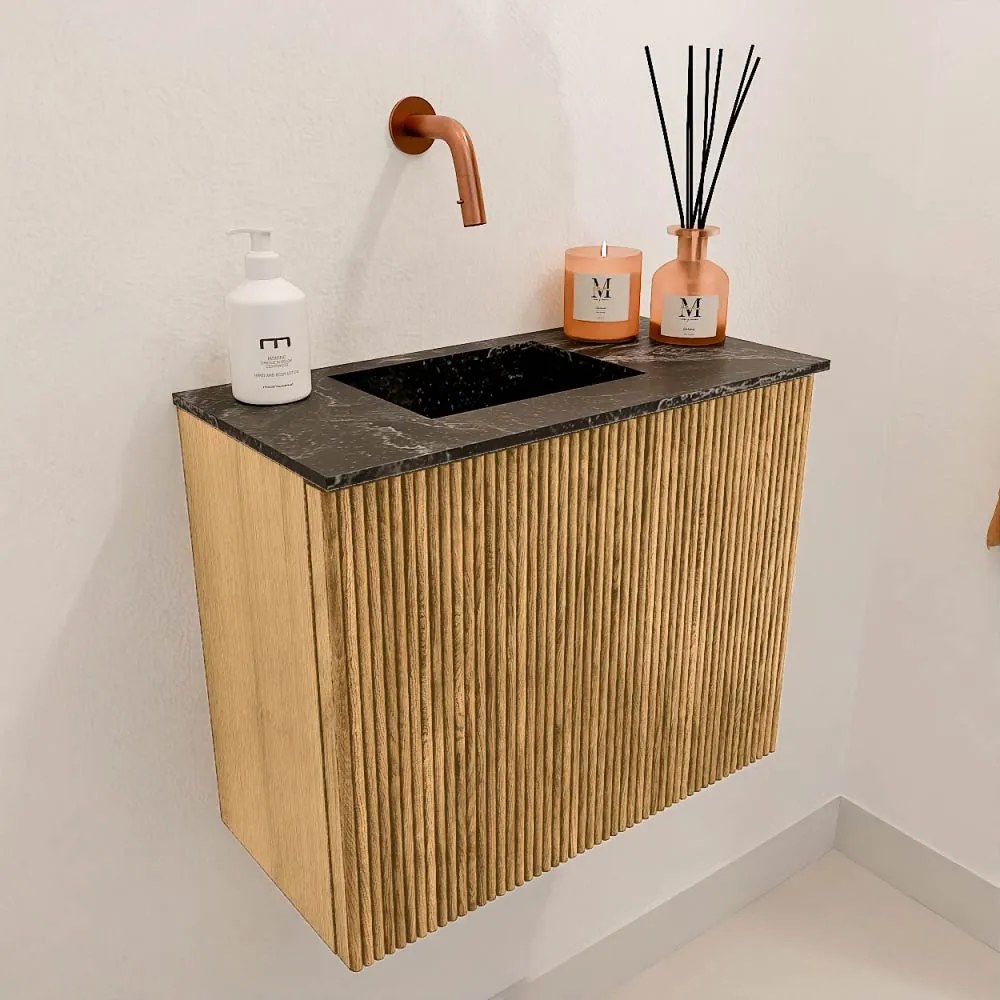 Mondiaz Joya DLux 50cm toiletmeubel oak met wastafel faye links zonder kraangat lava