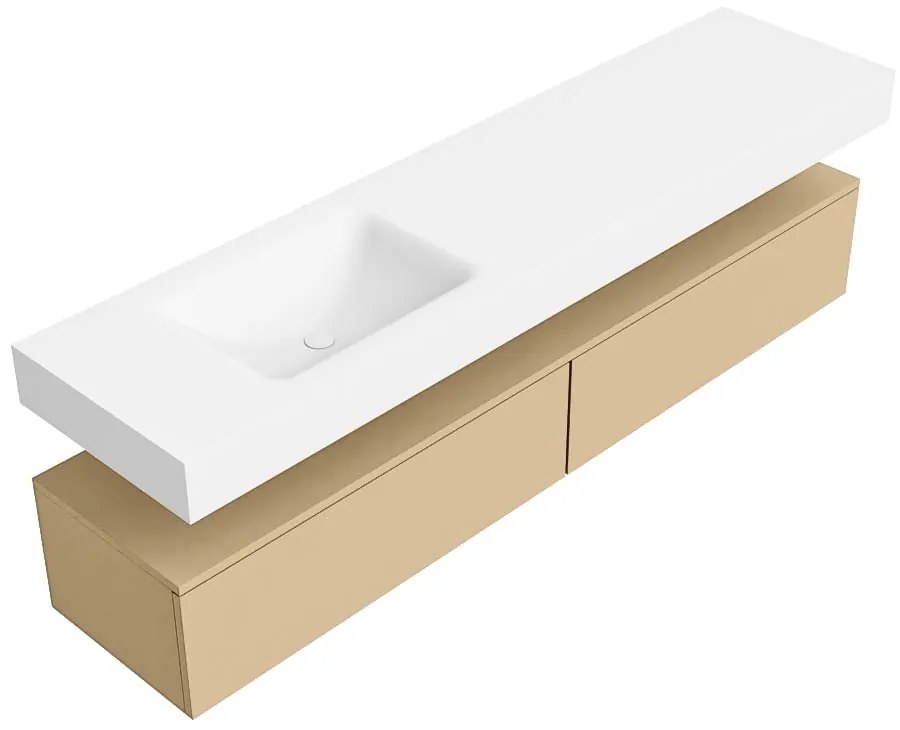 Zaro Alan badmeubel 190cm sand 2 lades met vrijhangende wastafel cloud links zonder kraangat talc