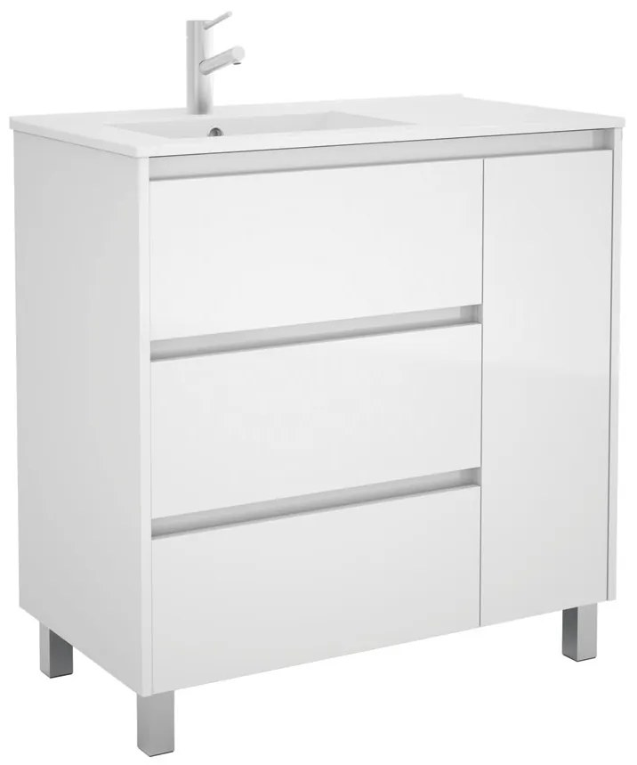 Muebles Rise asymmetrisch staand badmeubel 85cm hoogglans wit links