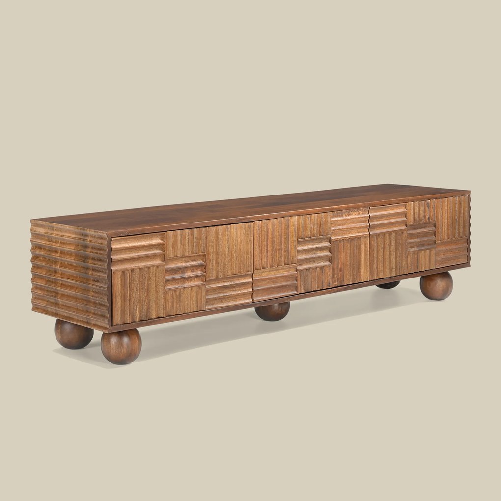 Houten Tv-meubel Uniek Houtsnijwerk - 160x39x39cm.