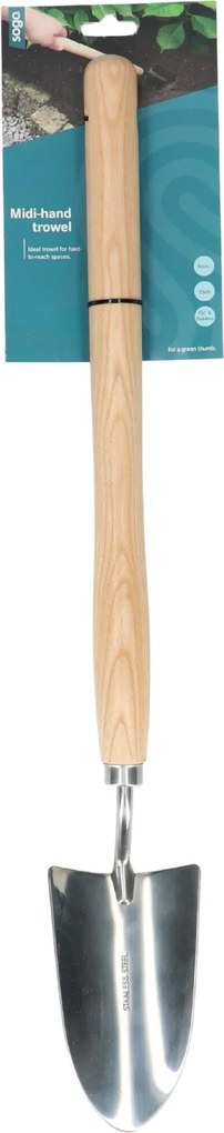 SOGO Plantschep met Lange Steel - Roestvrijstaal &amp; FSC Hout - 55 cm
