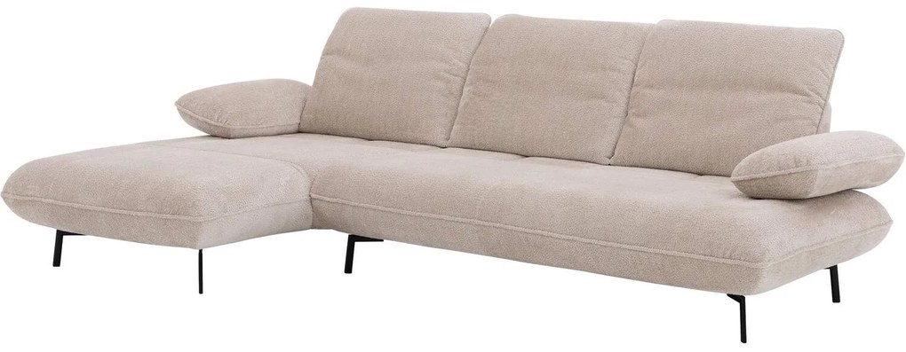 Goossens Excellent Bank Leandro beige, stof, 2,5-zits, modern design met chaise longue links