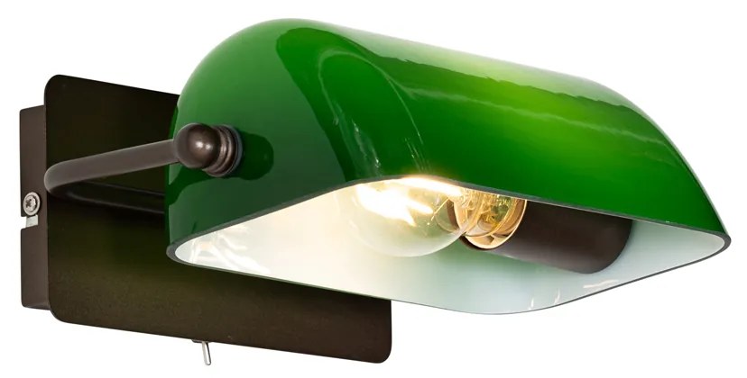 Klassieke notaris wandlamp donkerbrons met groen glas - Banker