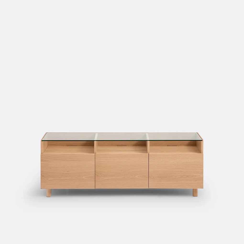 TV-meubel, eikenfineer en glas, WALOR