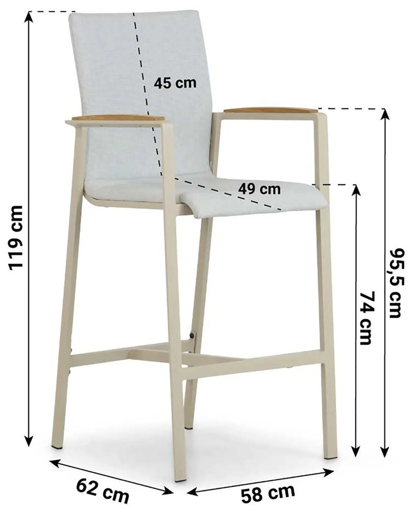 Barstoel Aluminium/textileen Taupe-naturel-bruin Lifestyle Garden Furniture Brandon