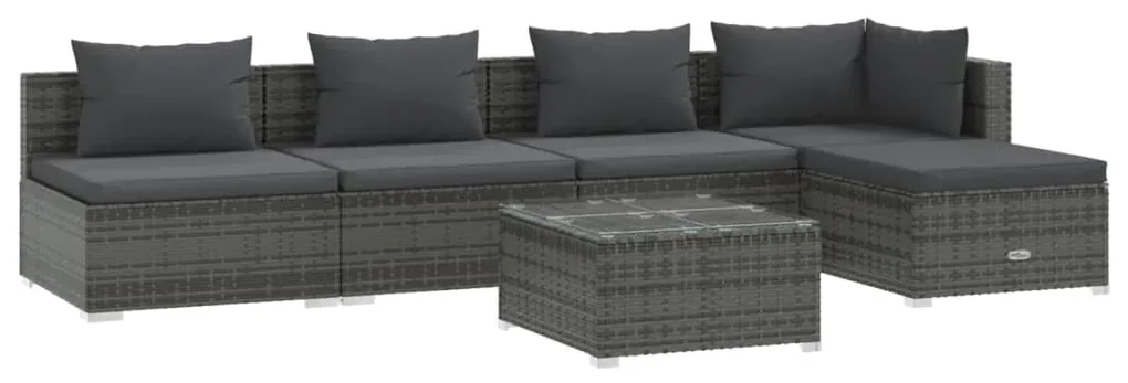 vidaXL 6-delige Loungeset met kussens poly rattan grijs