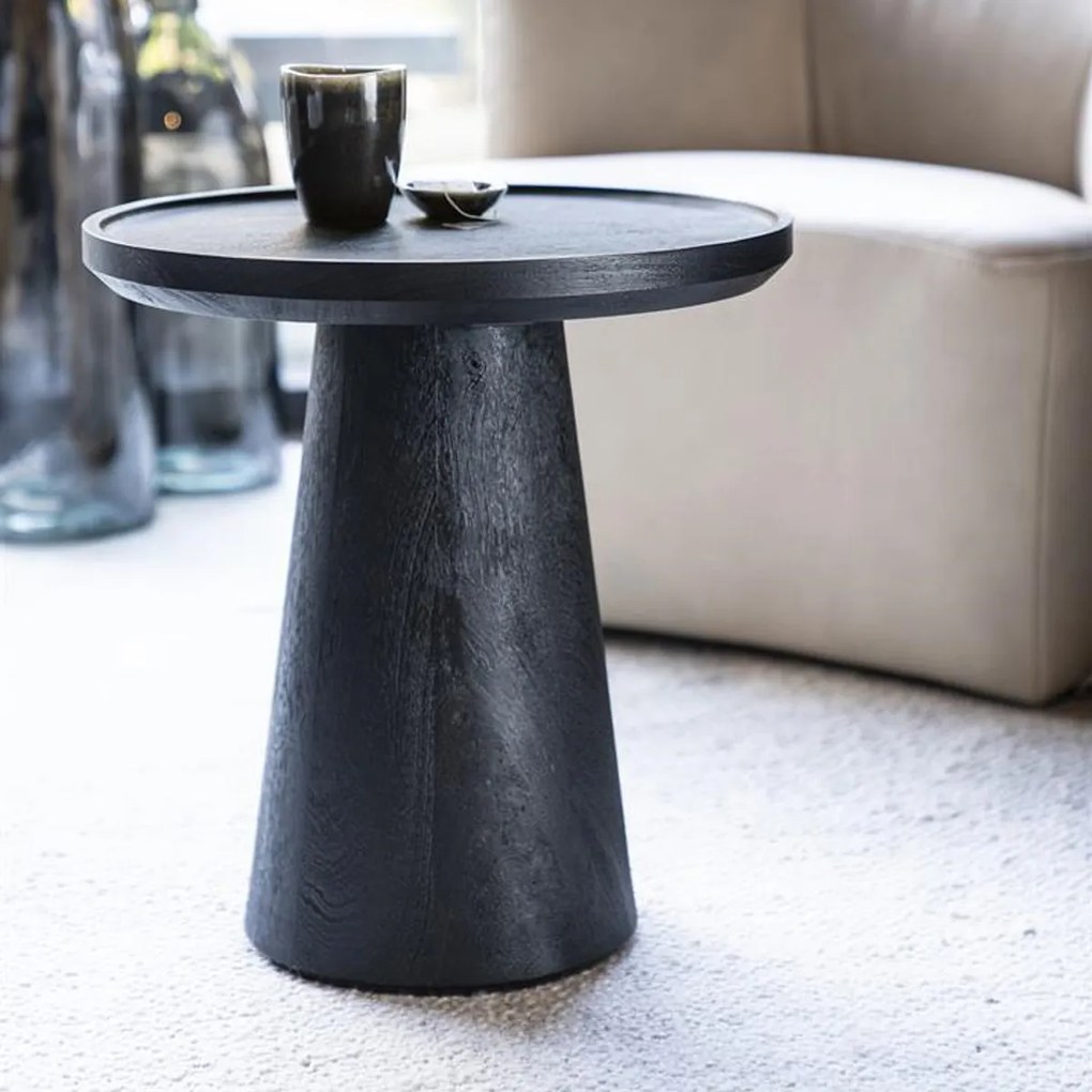 Ronde Bijzettafel Zwart Mangohout - 45 X 45cm.