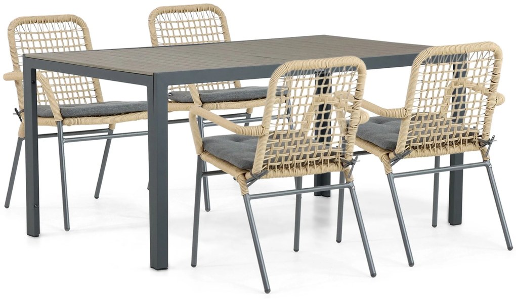 Tuinset 4 personen 160 cm Aluminium/Rope Taupe De Laan Projects