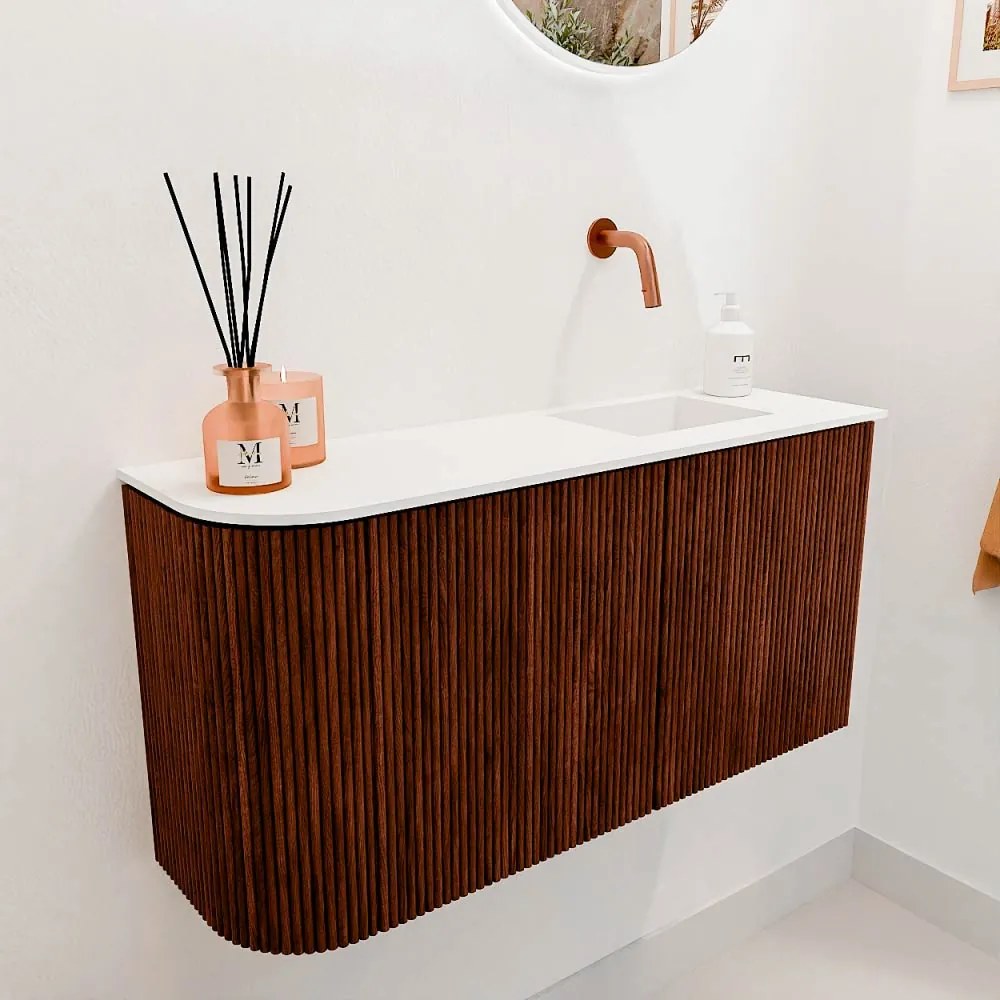 Mondiaz Joya 80cm toiletmeubel ronding links ruby met wastafel faye rechts zonder kraangat talc