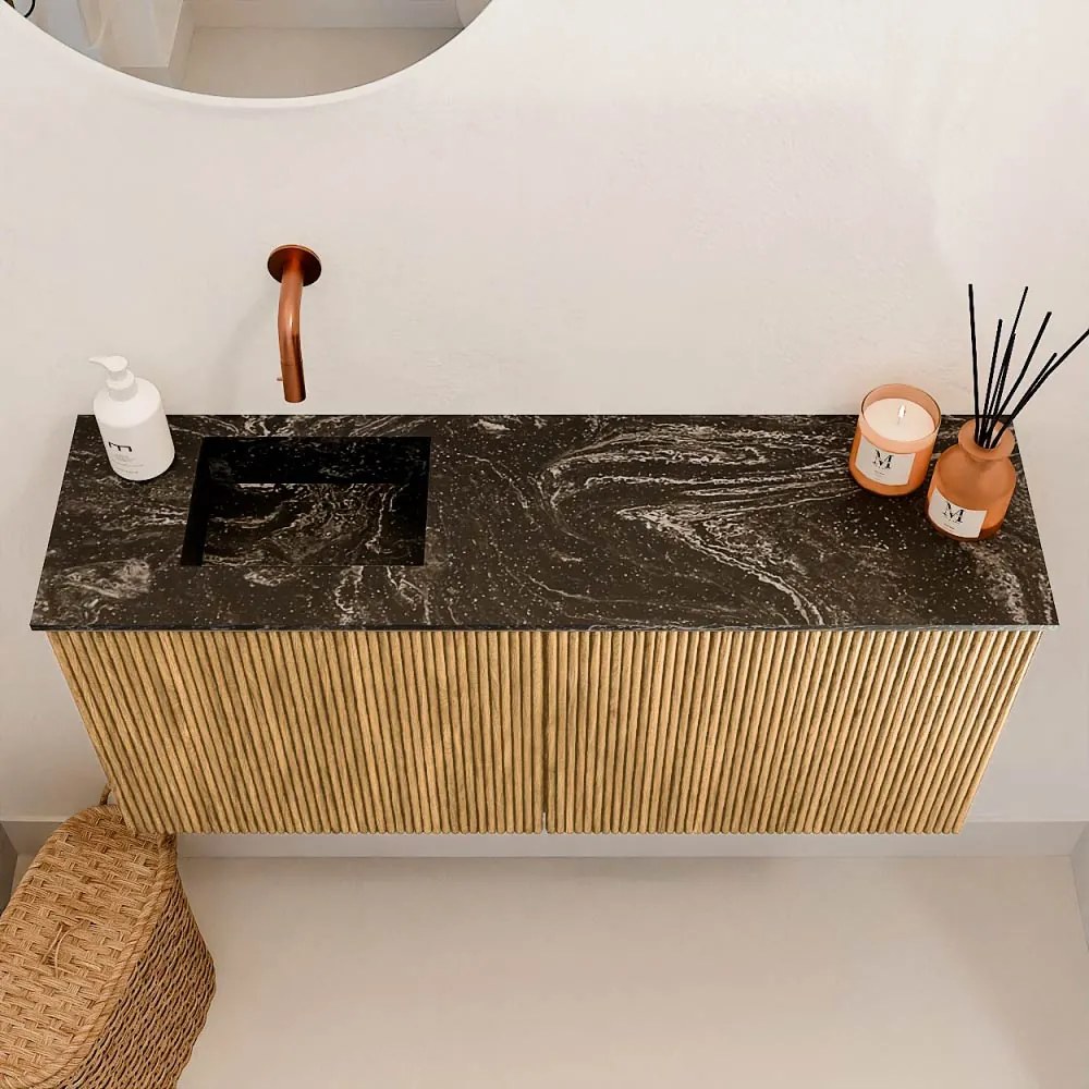 Mondiaz Joya DLux 90cm toiletmeubel oak met wastafel faye links zonder kraangat lava