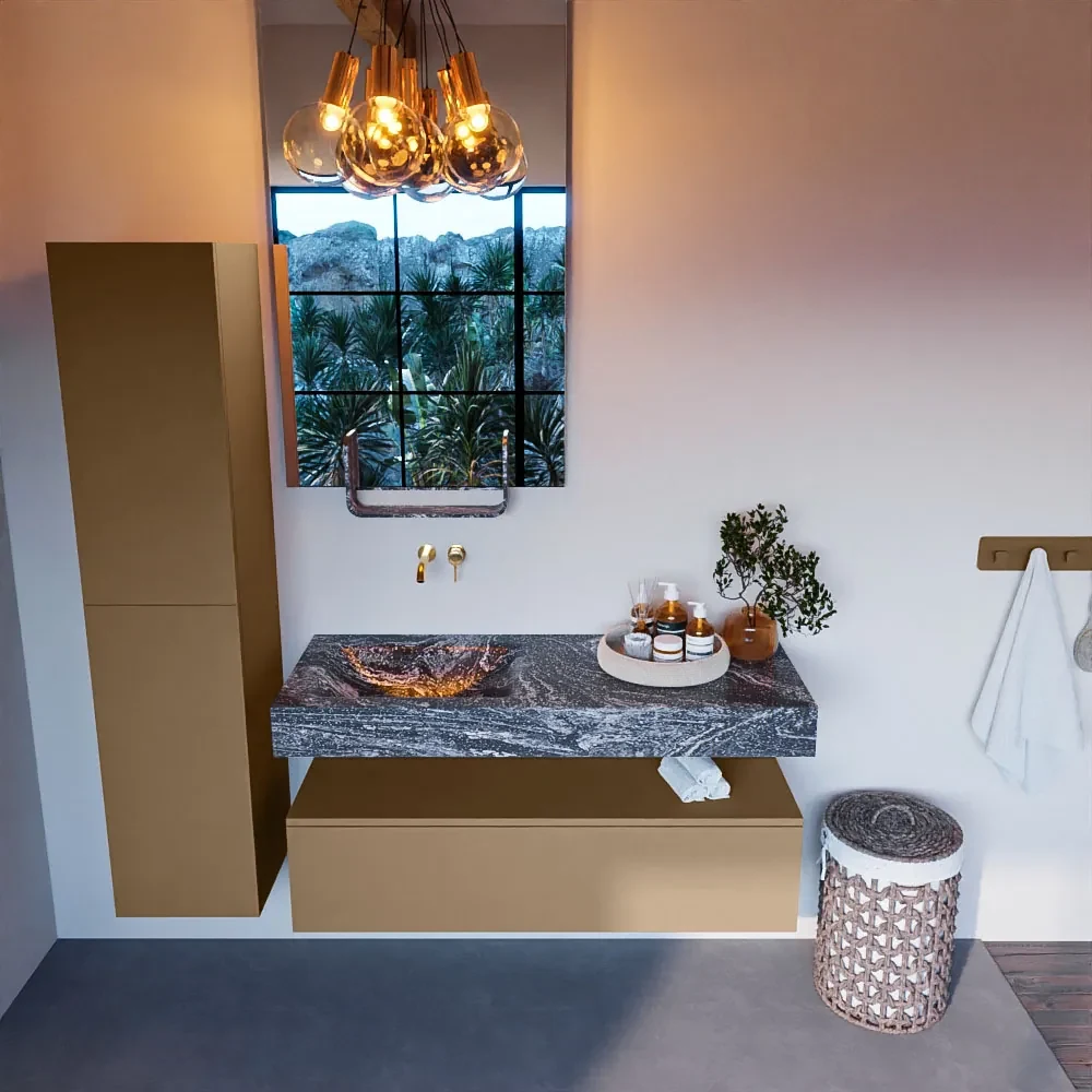 Mondiaz Alan DLux badmeubel 120cm oro 1 lade met wastafel lava links zonder kraangat