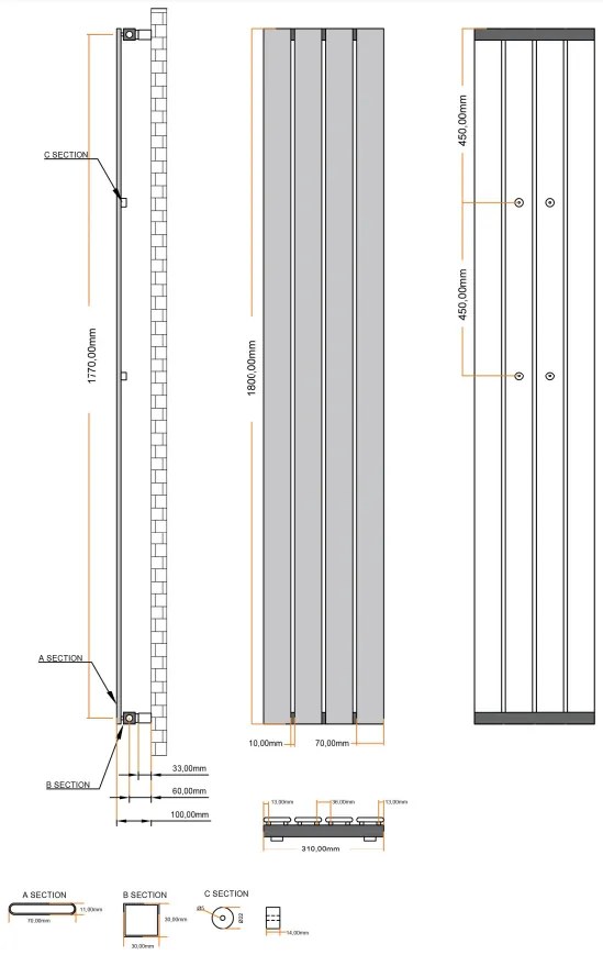 Eastbrook Deddington radiator 30x180cm 493W chroom