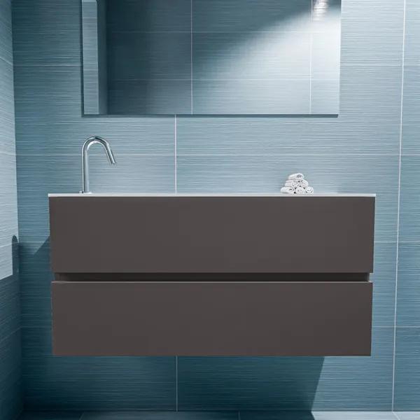 MONDIAZ ADA Toiletmeubel 100x30x50cm met 1 kraangaten 2 lades dark grey mat Wastafel Lex links Solid Surface Wit FK75341786