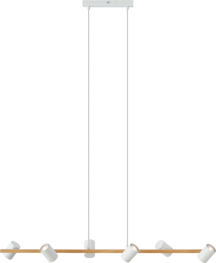 Smart hanglamp hout met wit langwerpig 6-lichts incl. Wifi GU10 - Jeana Straight