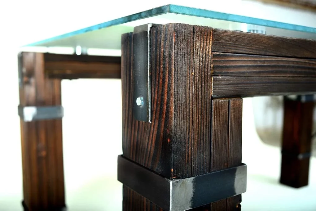 CHYRKA® Eettafel LD woonkamertafel DROHOBYCZ Loft Vintage Bar Industrieel Design Handgemaakt hout metaal glas