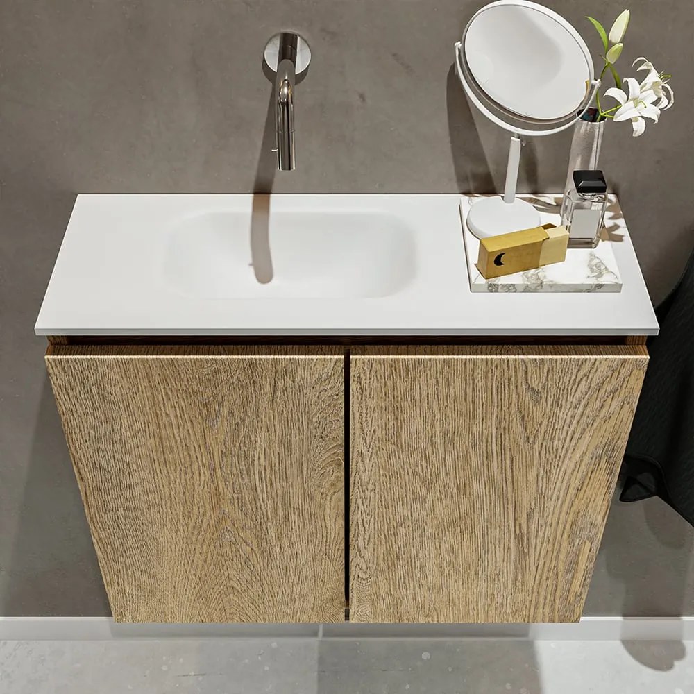 Mondiaz Ture 60cm toiletmeubel washed oak met wastafel talc links geen kraangat