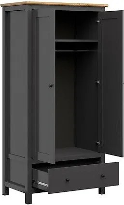 Kledingkast Sordoro 119, Grafiet, Artisan eiken, 203x101x57cm, 92 kg, Kledingkast deuren: Met scharnieren, Aantal planken: 1, Aantal planken: 1