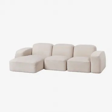 Bastian 3-delige Modulaire Chaise Longue-bank Links Dikke Chenille Wit - Sklum
