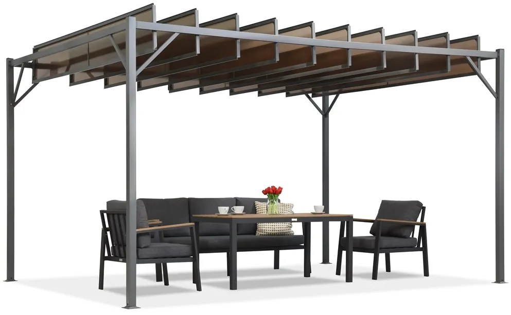 Antraciet terraspergola Paros 3x3m Tuinpunt