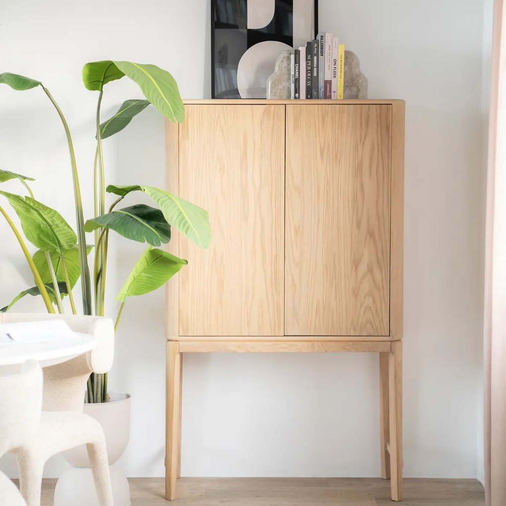 Licht Eiken Kast Op Hoge Poten - 90x40x150cm.