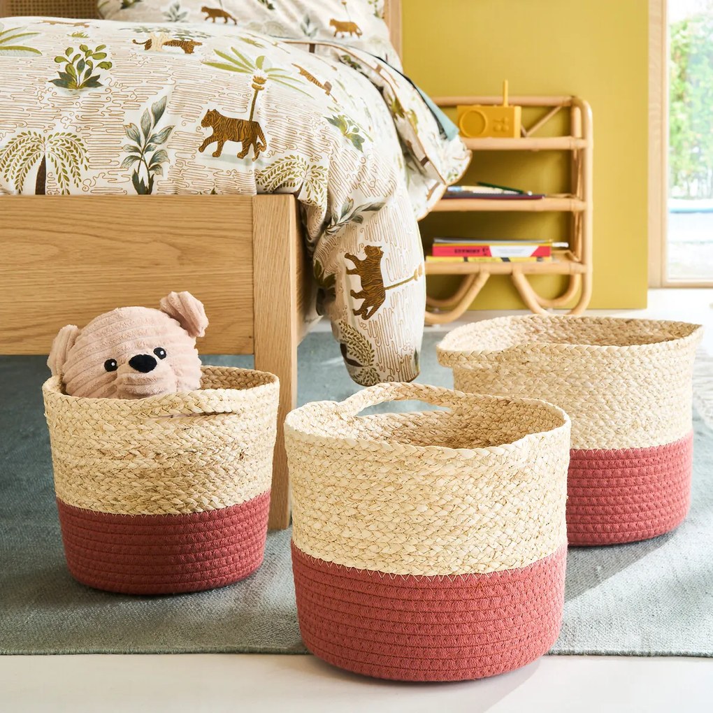 Set van 3 gevlochten manden met gekleurde onderkant, BUMBAY