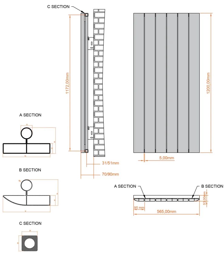 Eastbrook Withington radiator 55x120cm aluminium 1101W antraciet