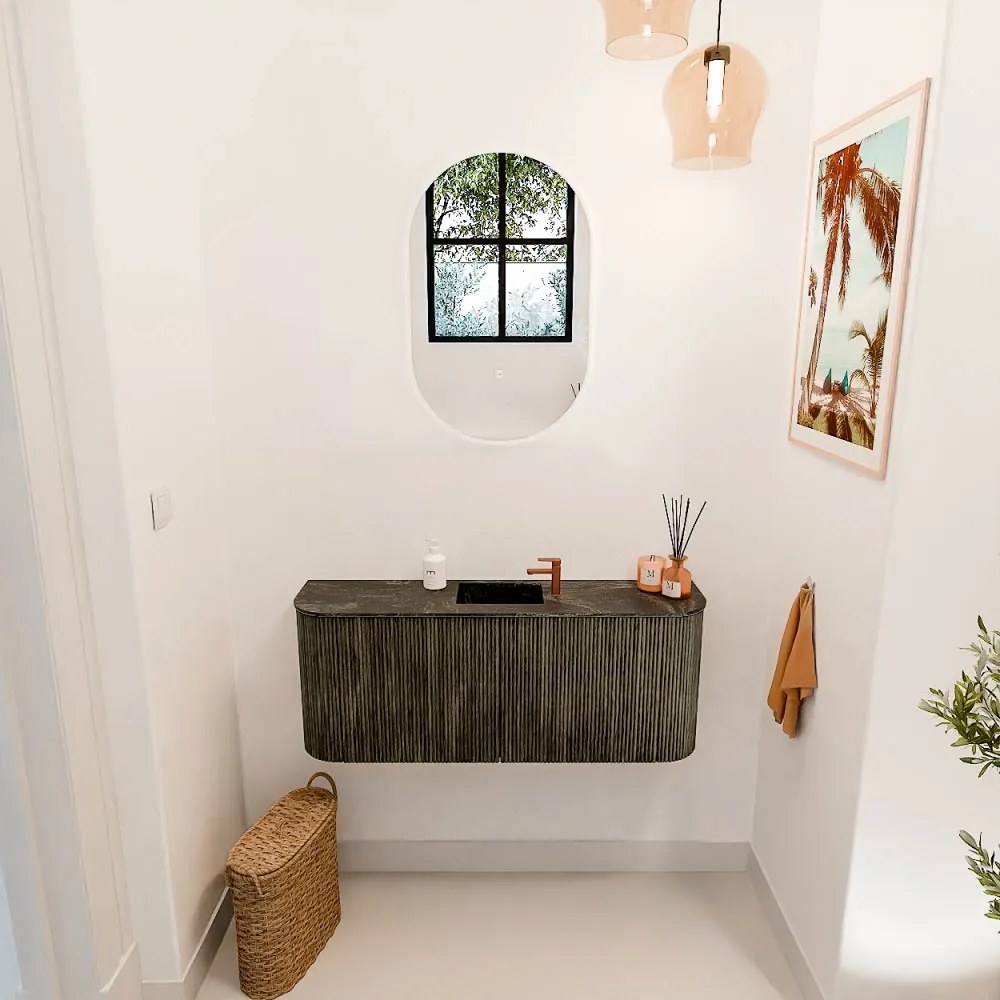 Mondiaz Joya DLux 105cm toiletmeubel ronding links/rechts shadow met wastafel faye midden 1 kraangat lava