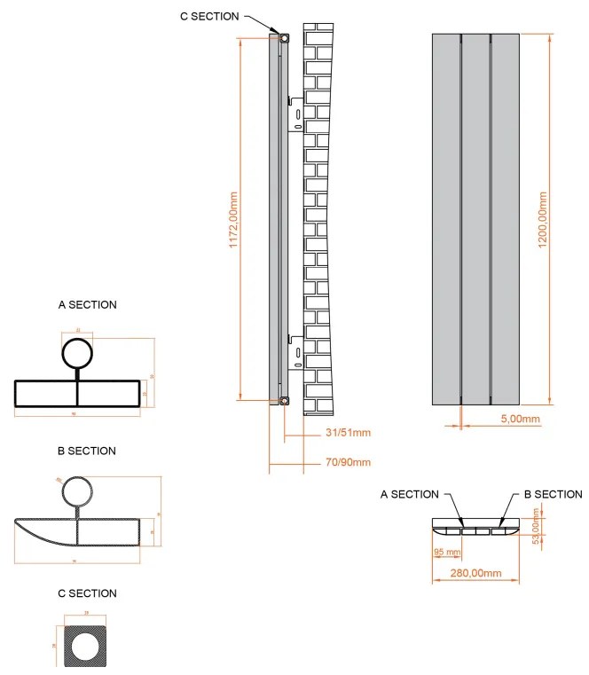 Eastbrook Withington radiator 30x120cm aluminium 559W antraciet