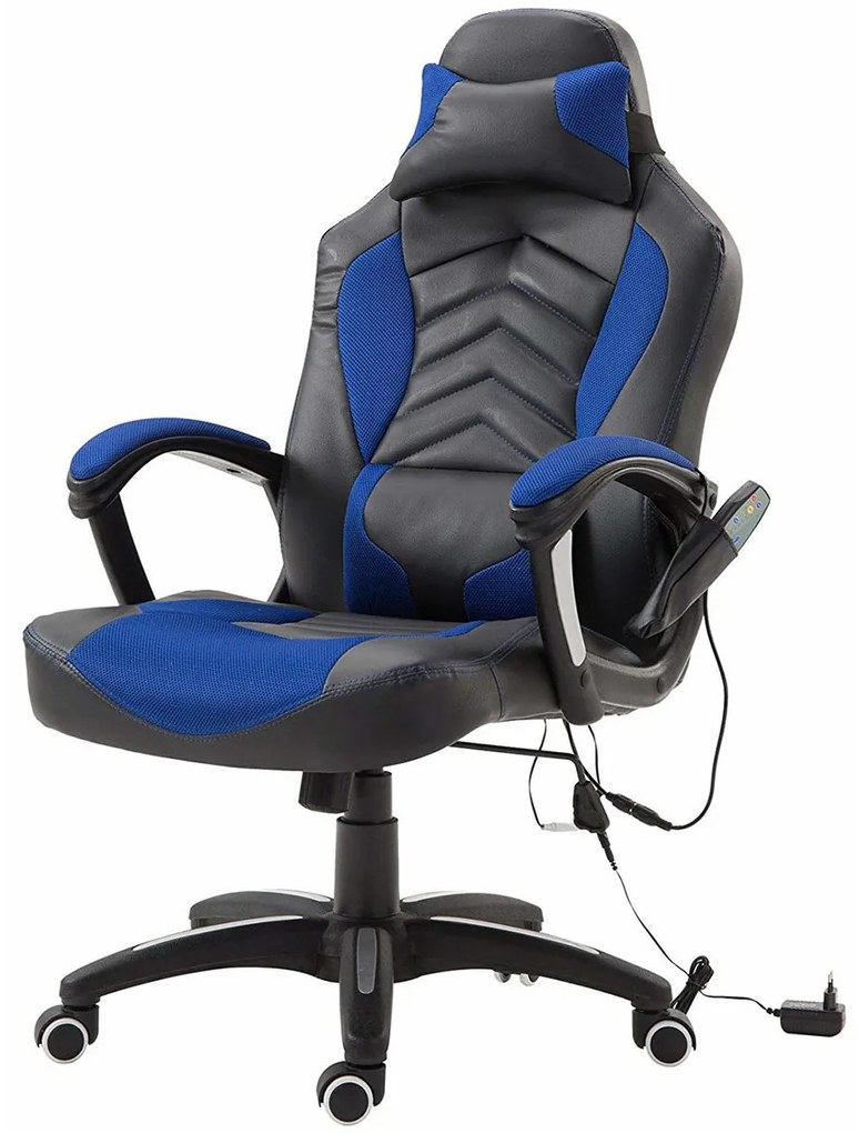 HOMdotCOM Bureaustoel ergonomisch gamingstoel met massagefunctie blauw
