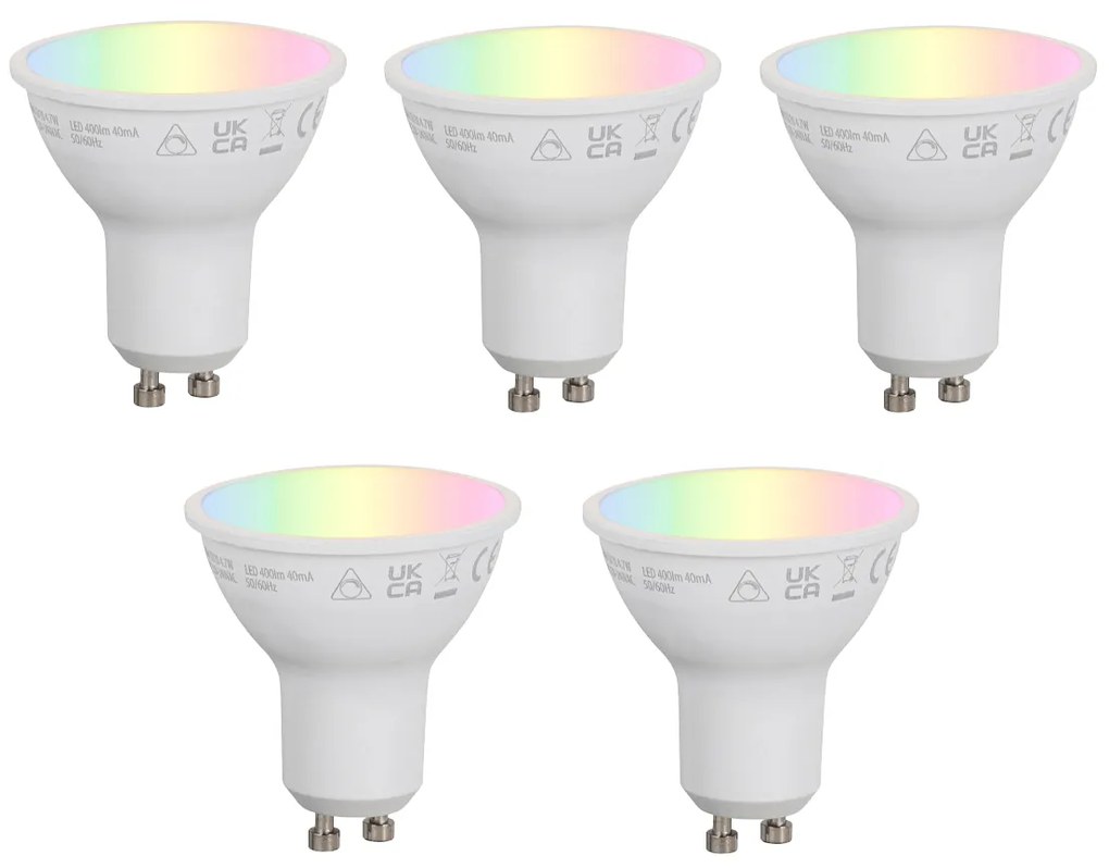 Set van 5 Smart GU10 50mm dimbare LED lampen opaal RGBW 4.7W 400 lm 2700-6500K Zigbee