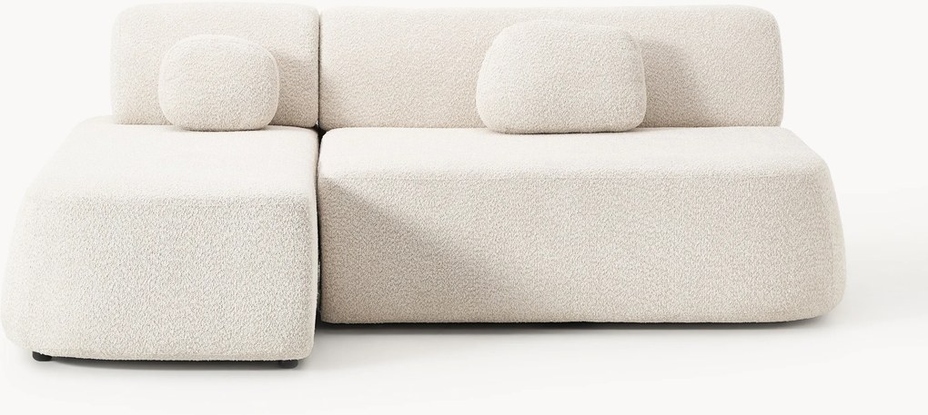 Hoekbankbed Pao van teddy-bouclé met opbergruimte