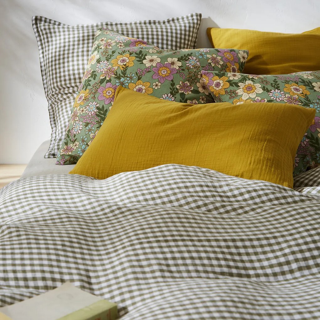 Kussensloop in gewassen linnen, Acélie Kaki