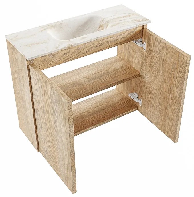 Mondiaz Ture DLux toiletmeubel 60cm washed oak met wastafel frappe midden zonder kraangat