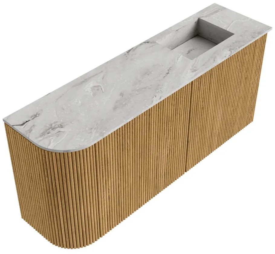 Mondiaz Joya DLux 90cm toiletmeubel ronding links oak met wastafel faye rechts zonder kraangat glace