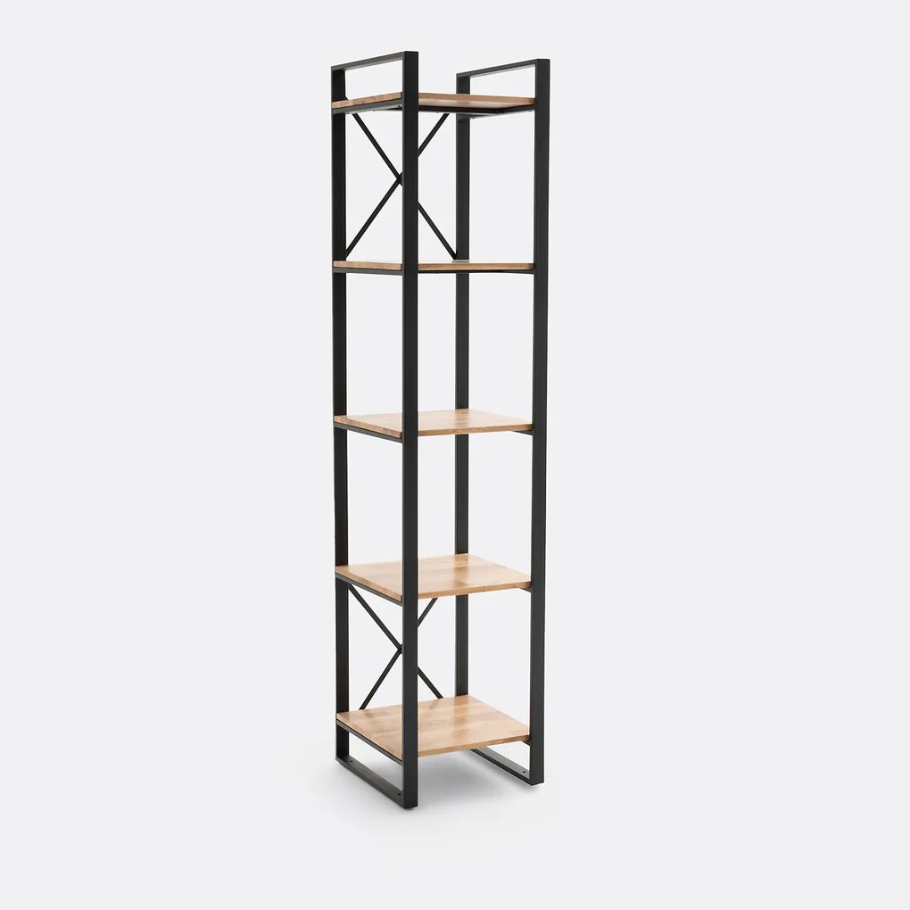 Boekenkast, massief eiken en staalmetaal, HIBA