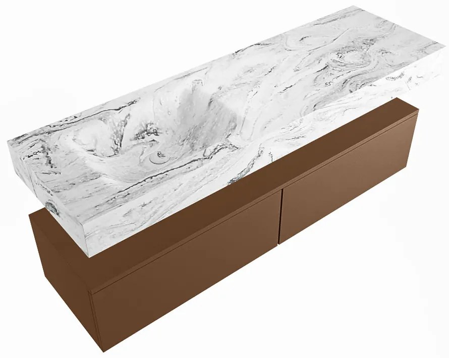 Mondiaz Alan DLux badmeubel 150cm rust 2 lades met wastafel glace links zonder kraangat