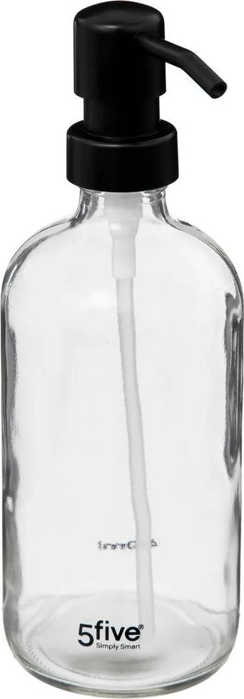 5Five Zeepdispenser - Transparant glas - Zwart pompje - 450 ml