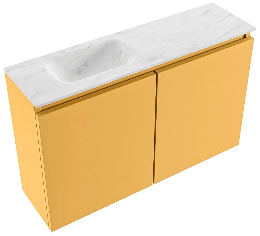 Mondiaz Ture DLux toiletmeubel 80cm ocher met wastafel opalo links met kraangat