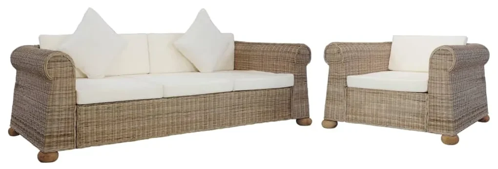 vidaXL 2-delig Bankstel met kussens natuurlijk rattan