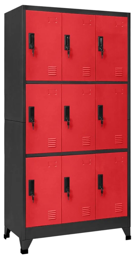 vidaXL Lockerkast 90x45x180 cm staal antracietkleurig en rood