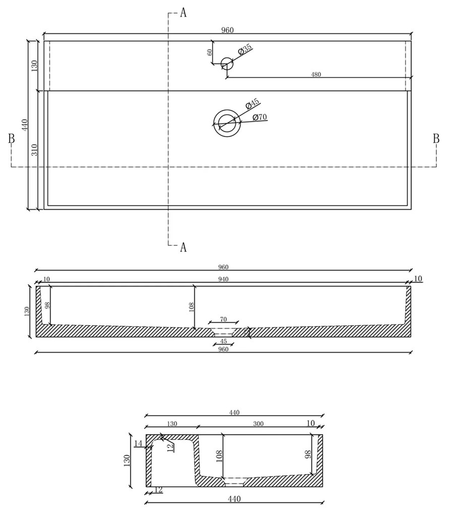 Sapho Quadrado betonnen wastafel 96x44cm zwart graniet