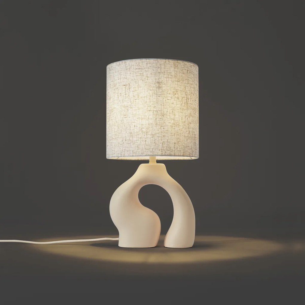 Japandi tafellamp beige met linnen kap - Dahlia