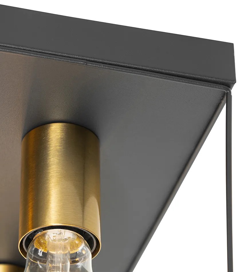 Minimalistische plafondlamp zwart met goud 4-lichts vierkant - Kodi Modern E27 Binnenverlichting Lamp