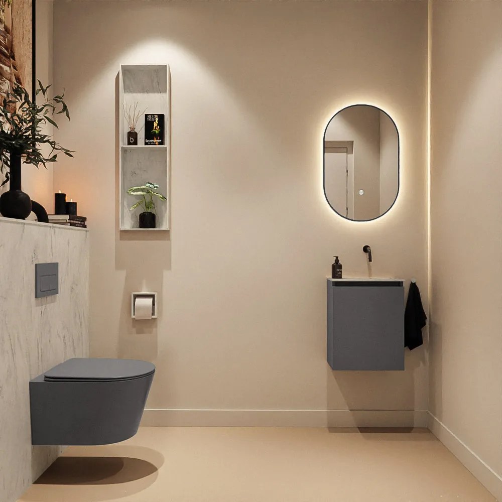 Mondiaz Ture DLux toiletmeubel 40cm dark grey met wastafel opalo rechts zonder kraangat