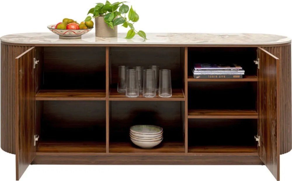 Hout Dressoir Met Marmer - 180x45x76cm.
