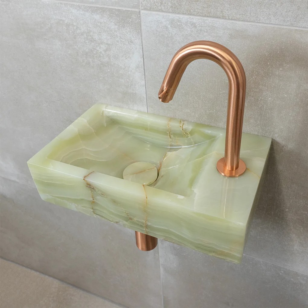 Saniclear Green Onyx fonteinset met gebogen kraan in geborsteld koper