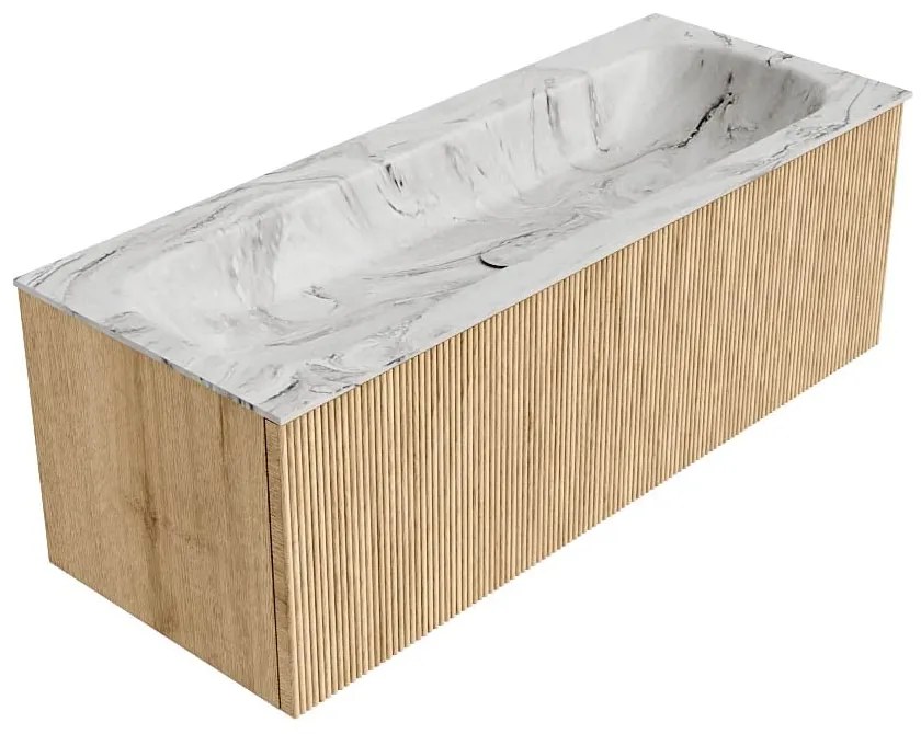 Mondiaz Kurve-dlux 120cm badmeubel oak met 1 lade en wastafel big large midden 1 kraangat glace